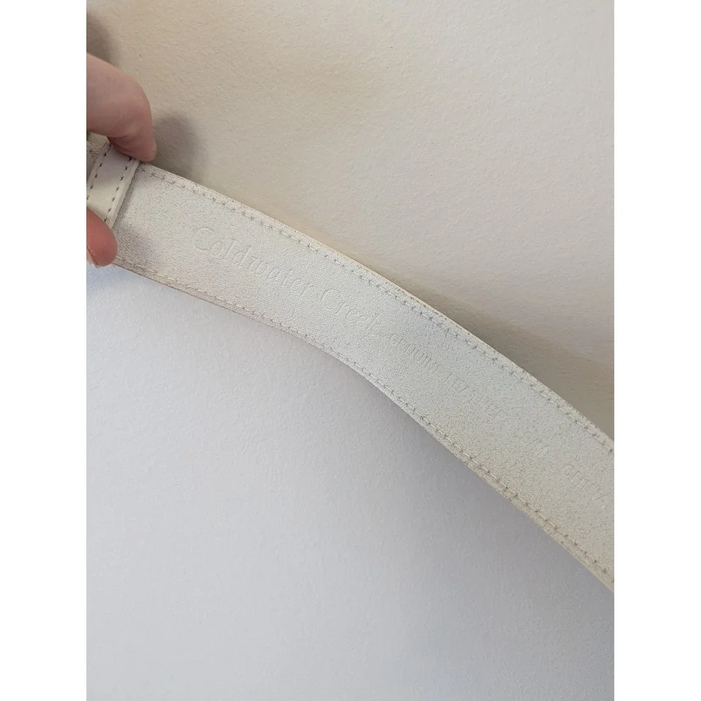 Vintage Y2K‎ White Leather Belt Silver Big Circle Belt Festival Western